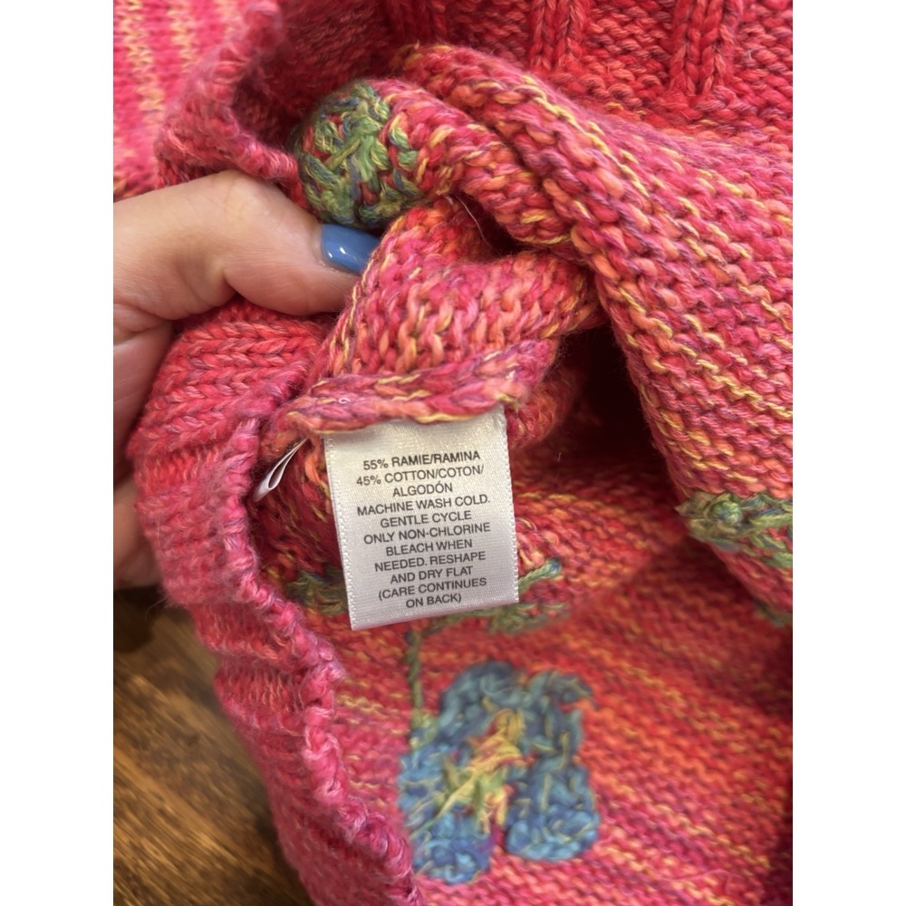 Susan Bristol NWT Embroidered Pink Orange Floral Sweater Small Cotton Striped - Picture 9 of 9